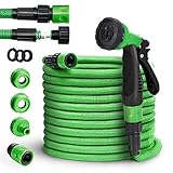 tillvex flexiSchlauch - Flexibler Gartenschlauch 15m ausgedehnt, Testurteil GUT, verbesserte Version 2019, Wasserschlauch flexibel, Gartenteichschlauch dehnbar, grü