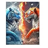 DCIDBEI Diamant Painting Tiger Neonfarben Diamond Painting Wei Er Tiger Spiegelbild Diamond Painting Blauer Tiger 5D DIY Diamant Stickerei Diamant Painting Bilder Erwachsene Tiere Perlenb