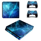 eXtremeRate Aufkleber für PS4 Slim,Skin Sticker Decal Folie Faceplates Kleberfolie mit Konsole & Controller und 2 Lightbar Sticker-Blaue Galax