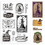 PH PandaHall Transparente Stempel „Happy Halloween“ Klare Stempel Mit Der Aufschrift „Hexe Trick Oder Treat“ Gummistempel Für Tagebuch Album Karte Basteln Scrapbooking Dek
