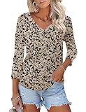 Rapbin Tops für Damen Elegant 3/4 Arm Tunika Locker Blumen Oberteile V-Ausschnitt Sommer 2025 S