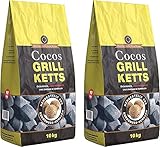 Cocos Grillketts Premium Grillbriketts aus Kokos-Kohle - 20kg - extra Lange Brenndauer - ideale Dutch Oven Briketts, Smoker Briketts - Kohle Brikett - Holzbriketts - Kohle Briketts - Grill Holzk