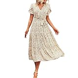Angxiwan Angebote des Tages Heute Damen Jacke Kleid für Damen Party Langarm V-Ausschnitt Mini Kleid Blumenmuster Figurbetontes Dress Große Größen Mini Dress Leicht und Luftig Trägerkleid BOD