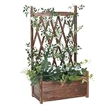 unho Blumenkasten mit Rankgitter, Hochbeet mit Spalier Gartenspalier Holz, Rankkasten Rankgitter Rankhilfe Blumenkübel Pflanzkasten, 64x36.5x115