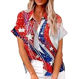 Tunika Damen Sommer, Elegante Sommerliche Musselin Bluse im Hawaii Stil für den modernen Look, Damen Oberteile T-Shirt Rot XL