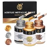 KIRIN Acrylfarben-Set, 375 g, Metallic Gold & Silber & Bronze, Blattgold für Kunst, Malerei, Handwerk, Ideenfarben für Stoff, Möbel, Holz, Ton, Leinwand, Bastelbedarf (3 Stück, 125 g/Flasche)