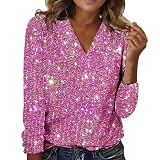 Tunika Damen Elegant Pailletten Oberteil Festlich Party Bluse Glitzer Shirt Langarm Lässig Rundhals Oberteile Langarmshirt Große Größen Glitzertop Blusenshirt Samtshirt Mit G