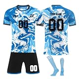 Generisch Fussball Trikot mit eigenem Namen Nummer und Logo für Kinder Erwachsene, Personalisierte Fußball Trikot, Fussball Trikots Shorts und Socken Anzug Jungen H