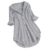 Bluse Damen Modisches Gestreiftem Druck Langarmshirt Umlegekragen Langen Ärmeln Oberteile Button Down Hemden Übergroße Hemdbluse Unregelmäßigem Saum Tunika Tops Plus Size Locker Blusentops S-5XL