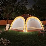 Homgoday Partyzelt mit LED und 4 Seitenwänden 3,6x3,6x2,3 m Grau&Orange Pavillon Faltpavillon Gartenpavillon für für Festival, Events, Picknicks G