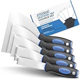 EFFEKTWERK Profi Spachtel Set - 5tlg Spachtel aus rostfreiem Edelstahl - 2x stabil zum Tapeten entfernen mit Anschliff & Metallplatte - 3x flexible Malerspachtel - Maler Werkzeug Sp