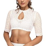 Damen Dirndlbluse Spitze Dirndl Bluse Trachtenbluse Damen Weiß Hochgeschlossen Kurzarm Spitze Tracht Bluse Schwarz Elegante Halbarm Bluse Dirndlblusen Spitzenbluse Damen Elegant Oktoberfest Kostü