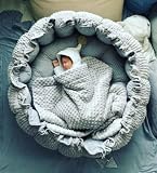 LOOLAY ENGELSNEST Kingsize XXL BABYNEST Nestchen-Ø 90cm Krabbledecke-Ø 155cm 2seitig Babynestchen Babykokon Spielmatte Giant Reisebett Zwillinge geeignet! (Mini Pünktchen/Minky GRAU)
