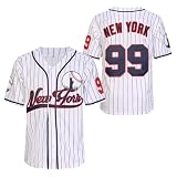 Genähte New York 99 Baseball Trikots Shirts Hip Hop Button Down Herren Kleidung für Party Xmas Geschenk, Weiß Nadelstreifen, XL