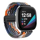 Guluto Geflochtene, dehnbare Bänder, kompatibel mit Fitbit Versa 4 / Fitbit Versa 3 Bändern / Fitbit Sense 2 Bändern / Fitbit Sense Bändern, verstellbar, weiches Nylon, elastischer Magnetverschluss,