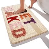 QJHOMO Beige Badezimmerteppich Bunt Badematte rutschfest Waschbar Badteppich Spaßig Badvorleger Weiche Mikrofaser Duschvorleger Absorbierende Badezimmer Teppich 50 x 80