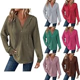 Hoodie Damen Kapuzenpullover Pullover Damen Sweatshirt Strickpullover mit Knopfleiste Leichter Longtops Damen Lange Sweatjacke Damen Langarm Damenpullover Tops Bekleidung Damen(A3-GN1,S)