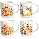 com-four® 4x Kaffeebecher aus Keramik - Kaffee-Tasse mit Oster-Motiven - Kaffeepott für Kalt- und Heißgetränke - bunte Henkeltassen mit Hasen-Motiven 350 ml (04 Stück - Ostern 3)