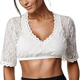 Dirndlbluse Weiß, Dirndl Bluse Damen Spitze Große Größen Trachtenbluse Modern Kurzarm Spitzenbluse Lochspitze Dirndlblusen Dirndl Blusen Oktoberfest Kostüm Bierbekleidung für Karneval B