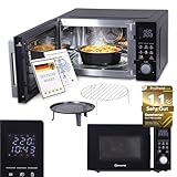 Sommertal 4in1 Mikrowelle 25L – Grill, Heißluft-Fritteuse, Konvektion, 2200W, 8 Programme, Touch-Display, 60 Min Timer, Schwarz, Kindersicherung, Express-Start – inkl. Rost & Crisp
