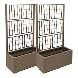 2 x Kreher® XL Rankgitter, Spalier mit Pflanzkasten aus robustem Kunststoff. Maße BxTxH in cm: 80 x 36 x 140 cm. Top für Garten, Terrasse und Balkon! (Taupe)