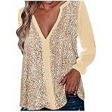 Briskorry Langarmshirt Damen Pailletten Print mit Farbverlauf Drucken Pullover Elegant Basic Tops Casual Lose Paillettendruck Blusen Mode Freizeit Langarm Sportshirt L