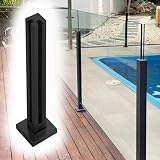 Balustraden-Stützsystem aus Glas, für drinnen und draußen, Terrasse, Glasplattenpfosten mit Sockel, freistehende Säulen (schwarzer Eckpfosten, Höhe 130 cm)