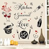 wondever Wandtattoo Küche Sprüche Schwarz Wandaufkleber This Kitchen is Seasoned with Love Zitate Wandsticker Wanddeko für Küche Esszimmer R