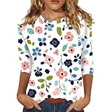 Damen-Oberteil mit Retro-Blumenprint - 3/4-Armlänge Damen Hemd Weiß 3XL