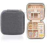 Polly Online Schmuckkästchen, Plüschsamt-Reise-Schmuckkästchen-Organizer, Schmuck-Reise-Organizer für Frauen Ringe, Ohrringe, Halsketten, Anhänger, Uhren, Lippenstifte （Grau）