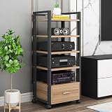 Audio Rack Hifi Regal Kleines Entertainment-Center Mit Schubladen Und Verstellbarem Board, Rollender Gaming-Schrank Für AV-Medien/DVD-Player/Plattenständer Für Theaterbüros, Stereo-Audio-Rack-Halter(B