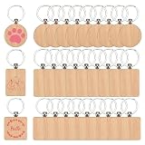 CECOMBINE 30 Stück Schlüsselanhänger Holz Rohlinge, Holz Schlüsselanhänger zum Gravieren, Anhänger mit Schlüsselringen für DIY, Basteln, Geschenke und Personalisierung (Rund)