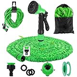 kitway-my Flexibler Gartenschlauch wasserschlauch 100FT/30M, Gartenschlauch 3/4 zoll und 1/2 zoll, mit Schlauchhaken-8Funktion Sprühdüse Garden hose, Grü
