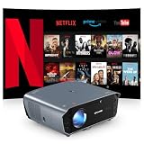 [Netflix Official & 1450 ANSI ] Smart Beamer 4K, Led Beamer 4K Tageslicht Tauglich mit Android TV Laser Autofokus HDR NFC 5G Wi-Fi Bluetooth Full HD Projektor für Gaming, Heimk
