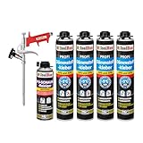Isolbau B2 Dämmstoffkleber SET - 4 x 750 ml Perimeterkleber, 1 x PU-Schaum-Reiniger & 1x Schaumpistole für EPS & XPS-Platten - 1K PU-Klebeschaum für Fixieren und I