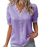Sommer-Tops für Damen, elegant, Spitze, Spleißen, hohl, Blasen, kurze Ärmel, einfarbig, Übergröße, Blusen, V-Ausschnitt, Shirt, Damen, weich, bequem, klassische Passform, elegant, lässiges Ob