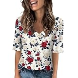 Generisch Damen-T-Shirt V-Ausschnitt Kurzärmelig Sommer Lässig Niedlich Lockere Passformelegante Oberteil Rot XL