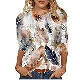 Damenblusen 3/4 Arm Großes Sommer-Freizeitoberteil für Damen, Dreiviertelärmel, Rundhalsausschnitt, Vintage-Druck, grafisches Mode-T-Shirt Pulli Damen Sexy T-Shirt Damen Mit Adruck