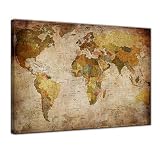 Bilderdepot24 Bild auf Leinwand | Weltkarte Retro I in 60x50 cm als Wandbild | Wand-deko Dekoration Wohnung modern Bilder | 202101