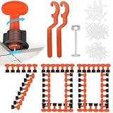 700-Teiliges Fliesen Nivelliersystem Set, Mit 100 Fliesen Keile Wiederverwendbare 200 Stk von 1mm/2mm/3mm Fliesenkreuze 50 Ersatz-Stahlnadeln und 2 Schlüssel für Wand Decken B