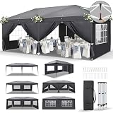 LEADZM Pavillon 3x6m,EIN klick Verriegelung,Faltpavillon,Wasserdicht,Winterfest,Höhenverstellbar,UV Schutz 50+,Gartenzelt,Partyzelt,Stahlrahmen,mit 6 Seitenteilen,für Garten,Party,Camping Dunkelg