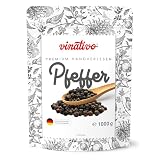 vinativo Schwarzer Pfeffer - ganz - 1kg - Premium Qualität - schwarze Pfefferkörner für die Mühle geeig