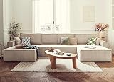 Bestmobilier Dellia – Wohnlandschaft U-Form – 7-Sitzer – mit Schlaffunktion – mit Bettkasten – aus Cord Beig