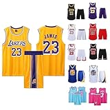 2-Teiliges Kinder/Erwachsene Basketball Jersey,Kinder/Erwachsener Basketball Jersey & Basketball Shorts,Kinder/Erwachsener ärmelloses Atmungsaktives Basketball T-Shirt Weste und Shorts Gelb XL