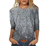 Bluse Damen Elegant Glitzer Tshirt Baumwolle Pailletten Oberteil Shirt 3/4 Arm Tunika Longshirt Lässig Rundhals T-Shirt Vintage Leichte Sommershirt Party Festliche Tops Angebote Tages blitzangeb