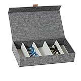 LOVE IT STORE IT Premium Brillen Aufbewahrungsbox - Brillenbox aus hochwertigem Leinen, innen Samt - Verstärkt mit Holz - Mit 5 Fächern - Grau - 30x17x6