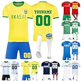 Personalisiert 25/26 Fußball Trikots Set, Nr.7/Nr.10 Fussball Jersey Kinder Erwachsene Trainingsanzug mit Namen Nummer Logo, Atmungsaktives T-Shirt Shorts Socken, Geschenke für Jungen, H