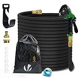 VOUNOT® Flexibler Gartenschlauch 30 m, Flexibel Wasserschlauch Dehnbarer mit 10 Sprühfunktionen, Schnelladaptern und Wandhalterung, Schw