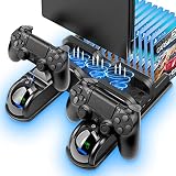 Labtec PS4 Standfuß, PS4 Ständer mit Lüfter und Dual Controller Ladestation für Playstation 4/PS4 Slim/PS4 Pro mit 12 Spiel Slot, PS4 Zubehö
