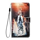 OATE Handyhülle für Samsung Galaxy S7 Edge Hülle Premium Lederhülle Klappbar Flip Case Tasche Magnet Kartenfach Standfunktion Schutzhülle für Samsung Galaxy S7 Edge - Katze-Tig